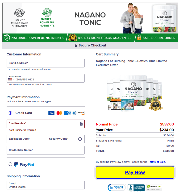 Nagano Tonic - Checkout Page